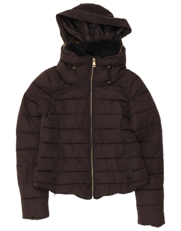 Zara Γυναικείο μπουφάν με κουκούλα UK 10 Small Black Polyester