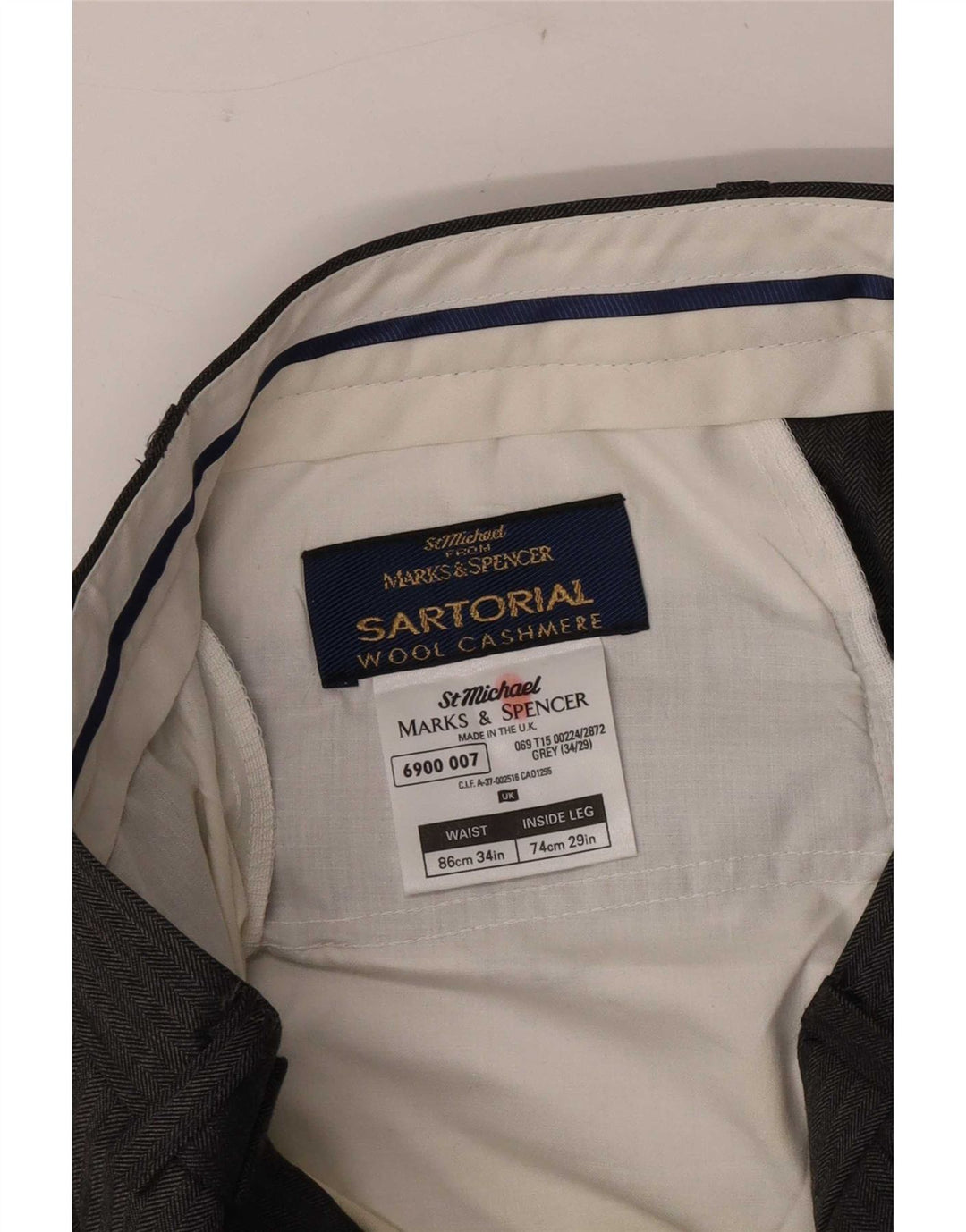 Ανδρικό ίσιο παντελόνι Marks & Spencer W34 L29 Γκρι μαλλί