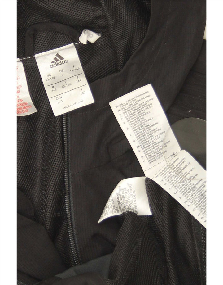 Adidas Boys Hooded Rain Jacket 13-14 Years Black Colourblock Polyester