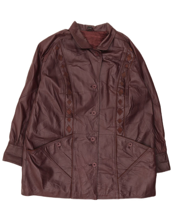 Vintage γυναικείο δερμάτινο παλτό UK 24 4XL μπορντό Argyle/Δέρμα διαμαντιών