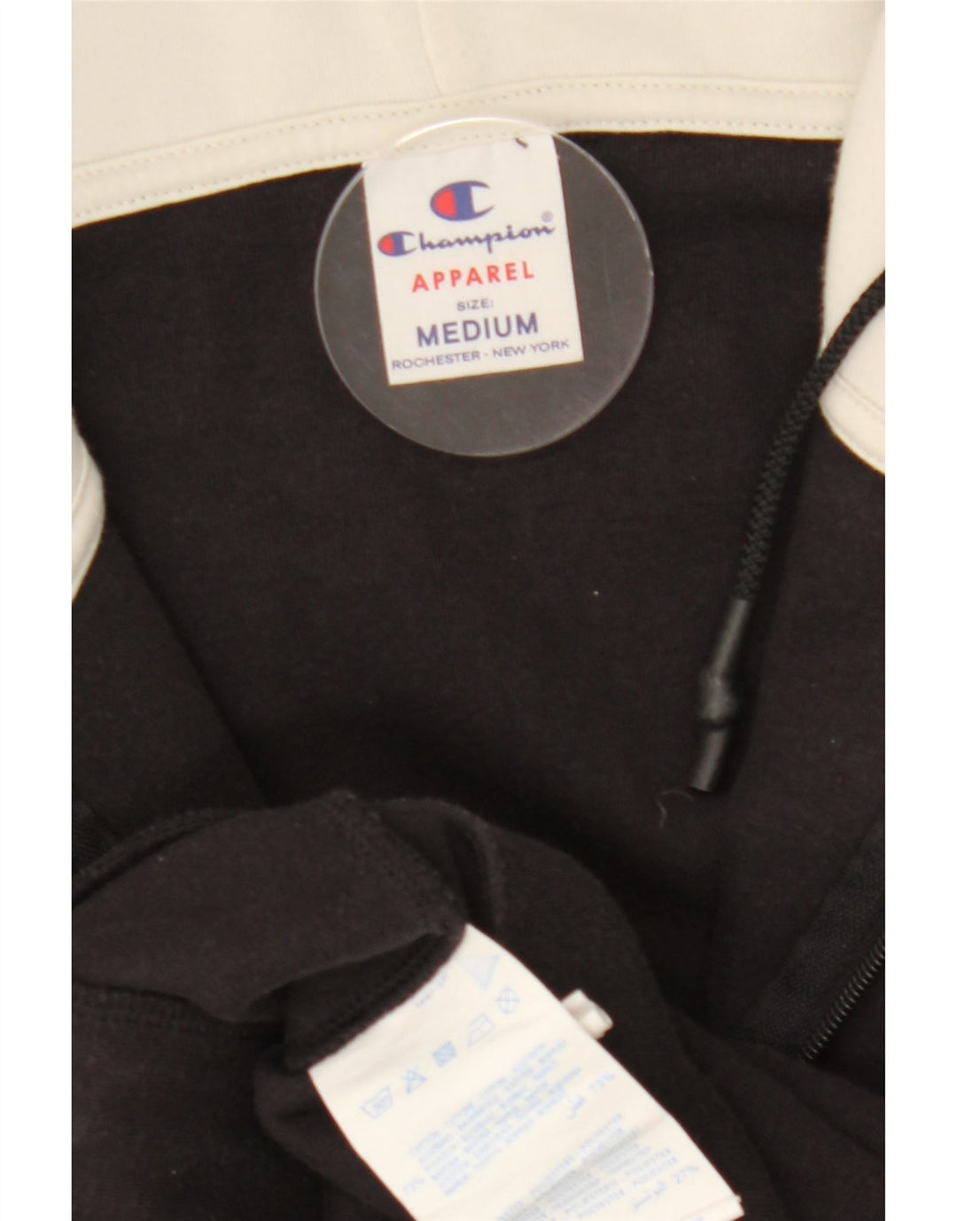 CHAMPION Womens Zip Hoodie Sweater UK 12 Medium Black Colourblock Cotton Vintage Champion and Second-Hand Champion from Messina Hembry 