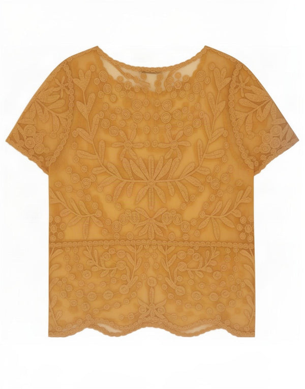 Zara Γυναικεία Δαντέλα See Through Top UK 14 Large Yellow Floral Nylon