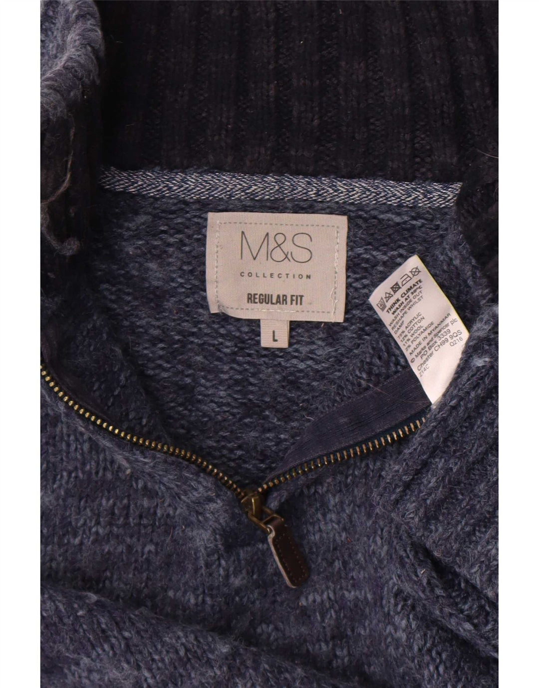 Marks & Spencer Ανδρικό πουλόβερ με κανονική εφαρμογή με φερμουάρ με μεγάλο μπλε φλύκταινα