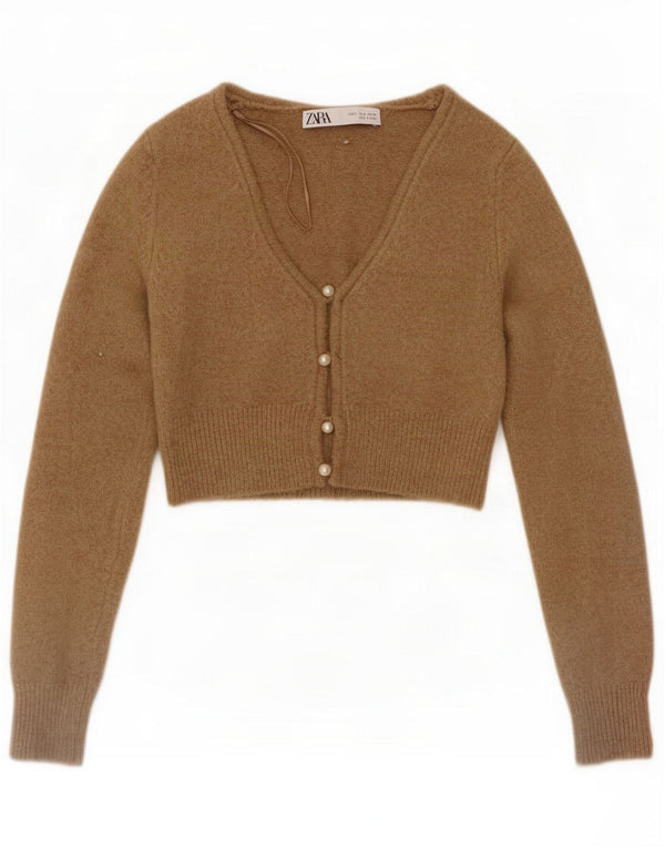 Γυναικείο πουλόβερ Zara Crop Cardigan UK 10 Small Brown Flecked Polyester