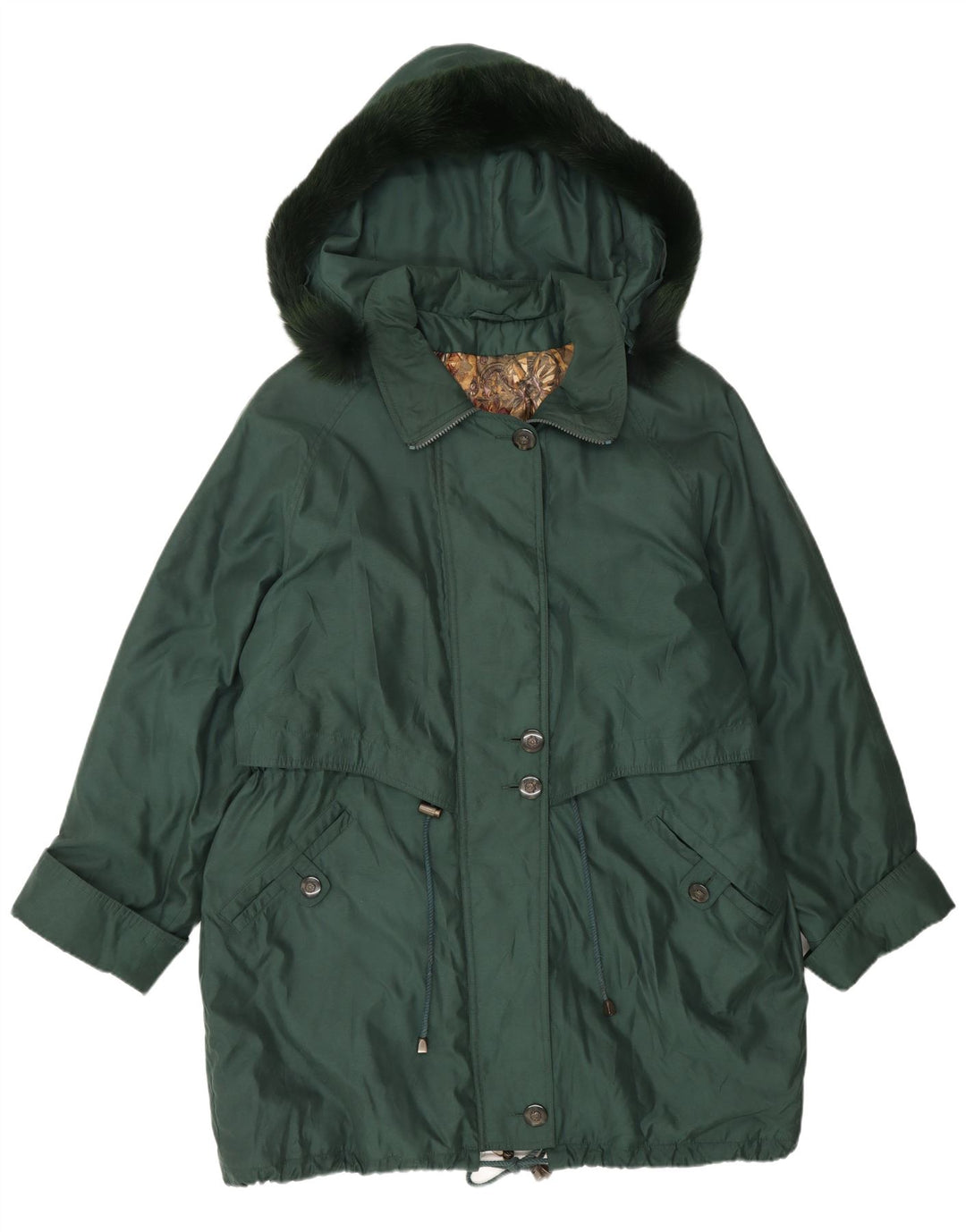Vintage γυναικείο μπουφάν με κουκούλα Parka UK 16 Large Green Polyester