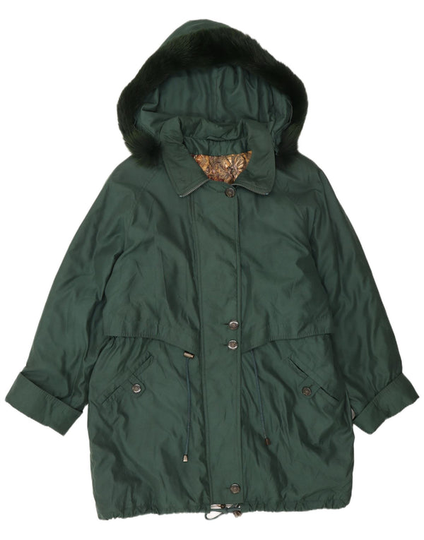 Vintage γυναικείο μπουφάν με κουκούλα Parka UK 16 Large Green Polyester