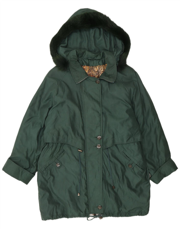Vintage γυναικείο μπουφάν με κουκούλα Parka UK 16 Large Green Polyester