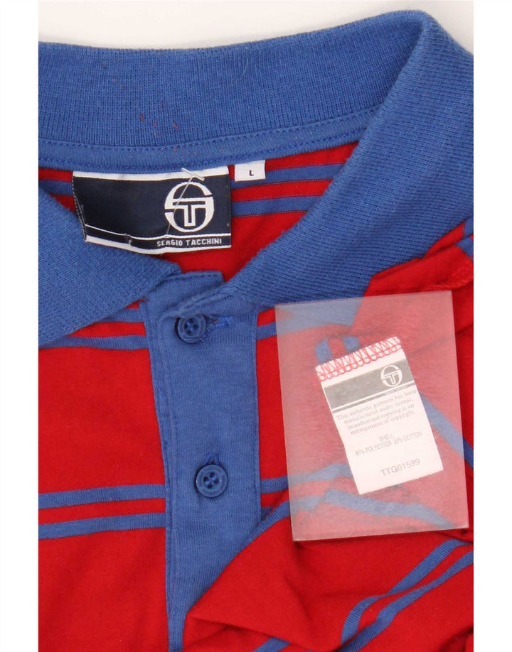 Sergio Tacchini Ανδρικό πουκάμισο Polo μεγάλο κόκκινο ριγέ πολυεστέρα