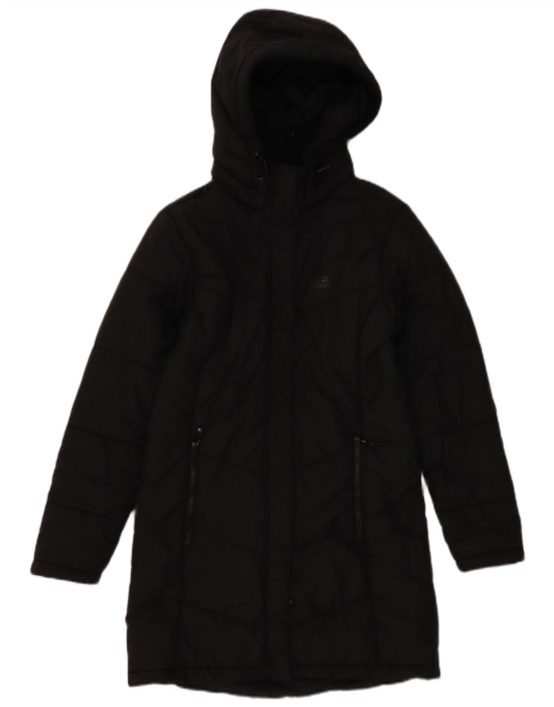 Jack Wolfskin Γυναικείο παλτό με κουκούλα με επένδυση UK 8/10 Μικρός μαύρος πολυεστέρας