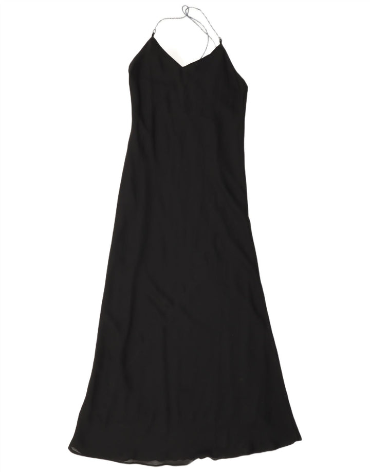 Vintage Γυναικείο Maxi Halter Φόρεμα UK 10 Small Black Polyester