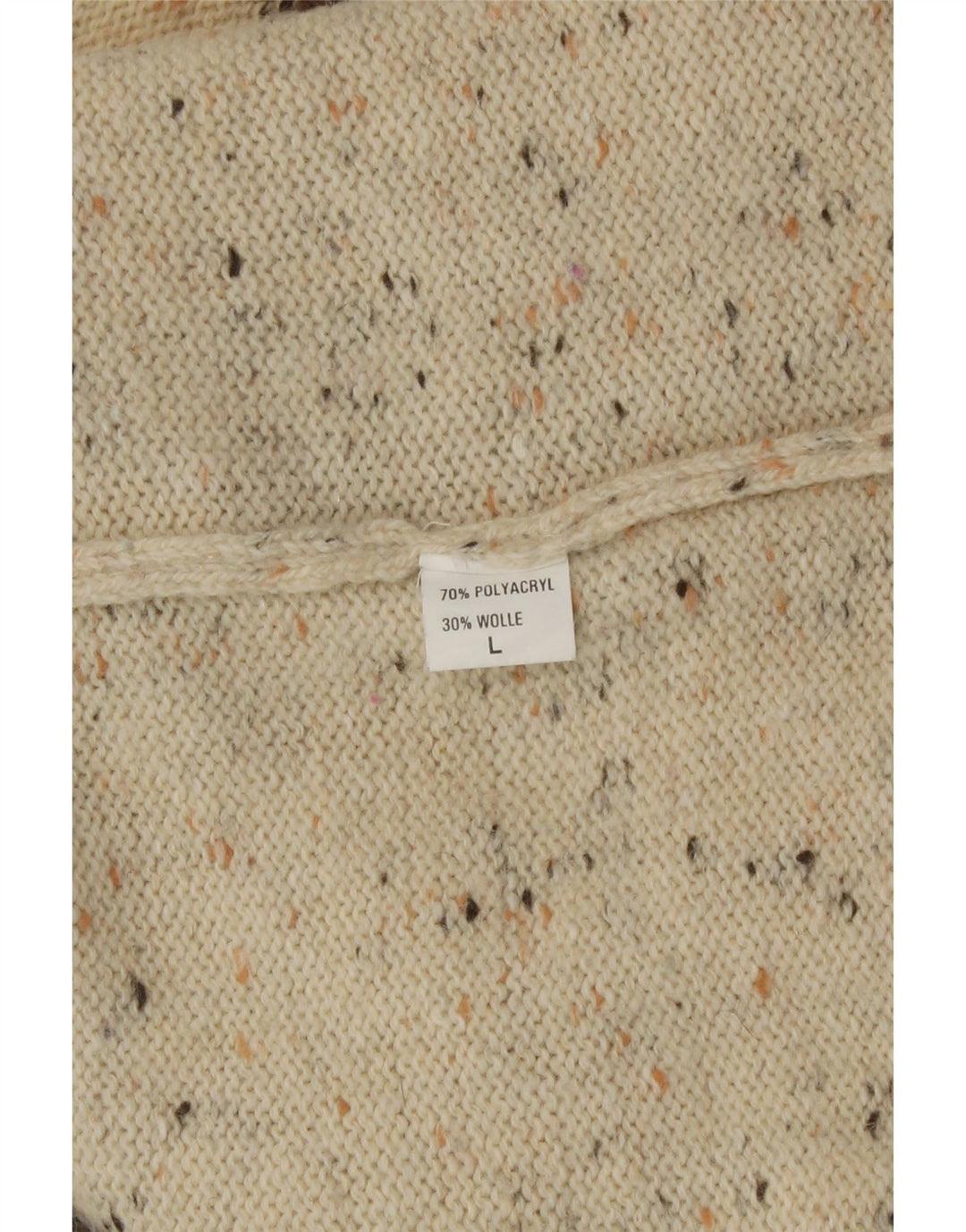 Vintage γυναικείο πουλόβερ με λαιμόκοψη UK 16 Large Beige Patchwork Καινοτομία