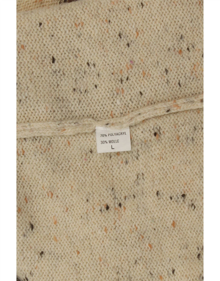 Vintage γυναικείο πουλόβερ με λαιμόκοψη UK 16 Large Beige Patchwork Καινοτομία