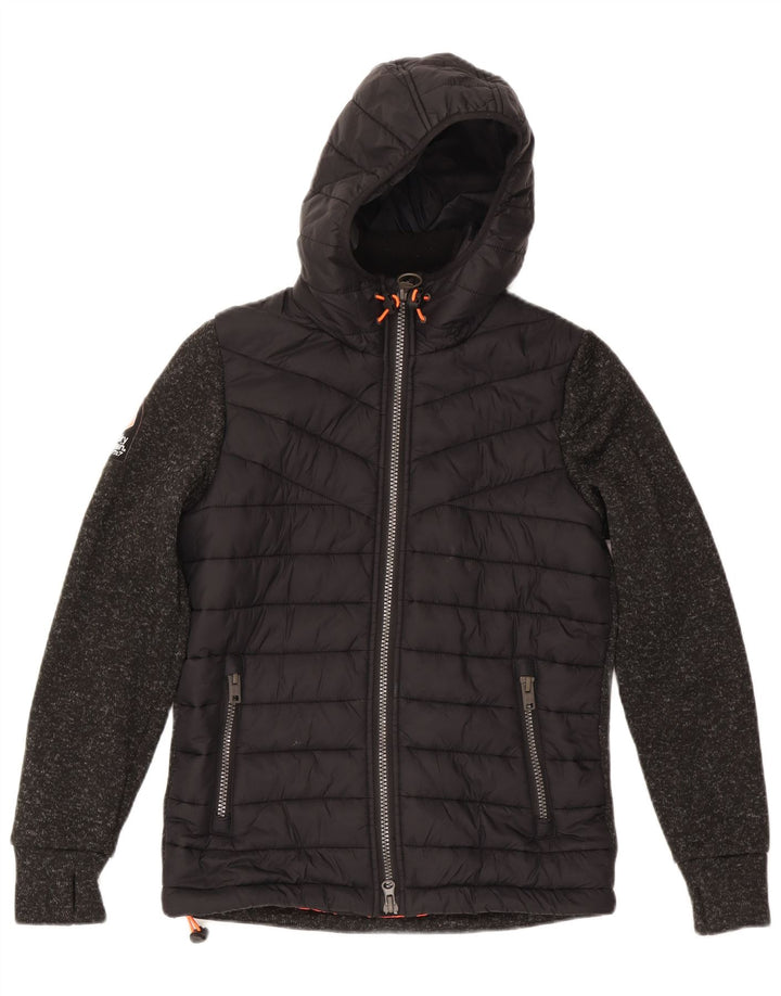 Superdry γυναικείο μπουφάν με κουκούλα UK 14 μεσαίου μαύρου πολυεστέρα