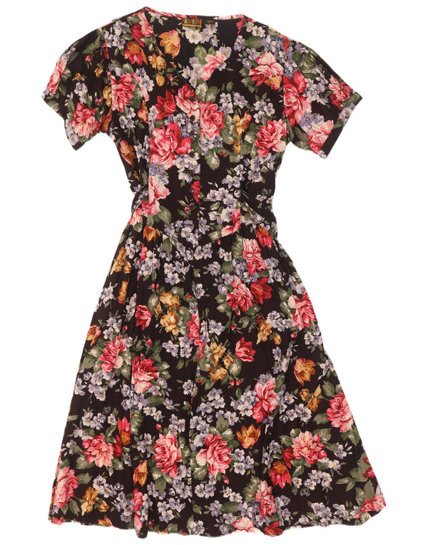Vintage γυναικείο φόρεμα A-Line UK 18 XL Μαύρη φλοράλ βισκόζη