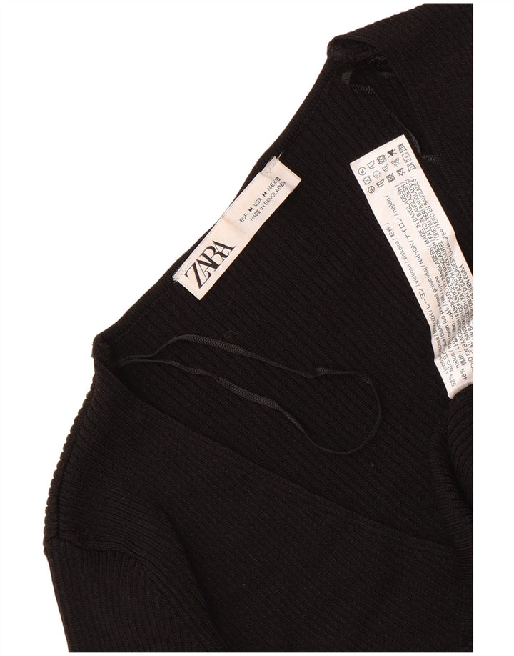 Zara Γυναικείο Crop Top μακρυμάνικο UK 12 μεσαία μαύρη βισκόζη