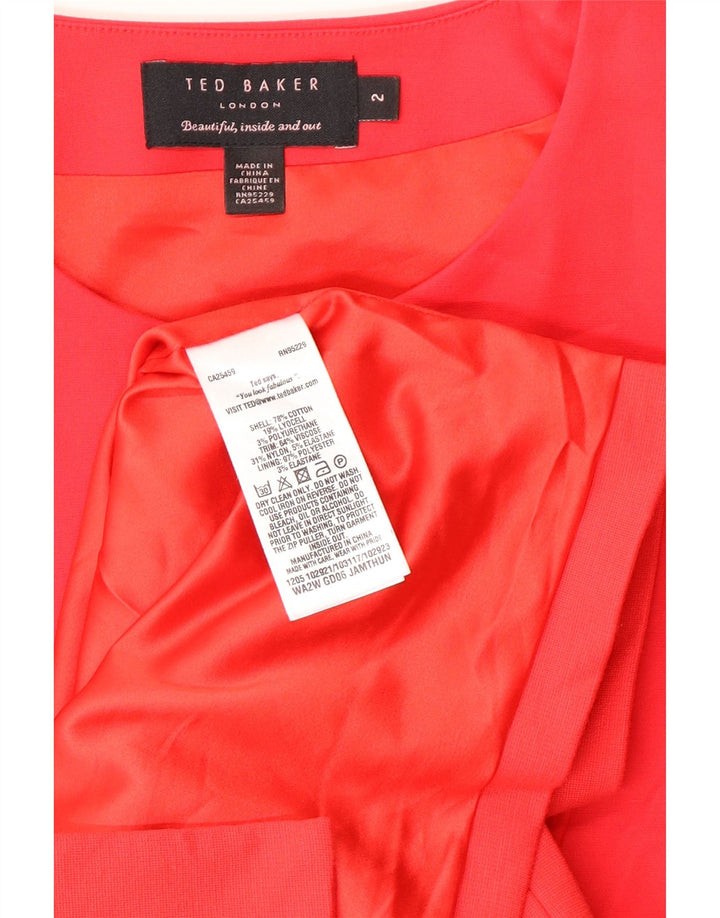 Ted Baker Γυναικείο αμάνικο φόρεμα Peplum Νούμερο 2 Μικρό κόκκινο βαμβακερό