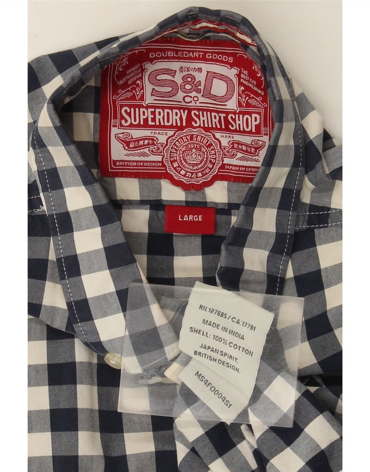 Ανδρικό πουκάμισο Superdry Μεγάλο Navy Blue Gingham Cotton
