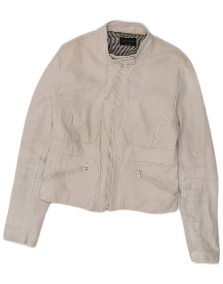 Vintage Γυναικείο Crop Δερμάτινο Μπουφάν UK 18 XL Off White Leather