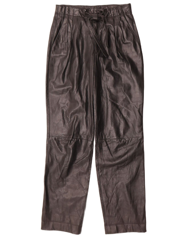 Vintage Womens High Waist Leather Trousers W26 L31 Black