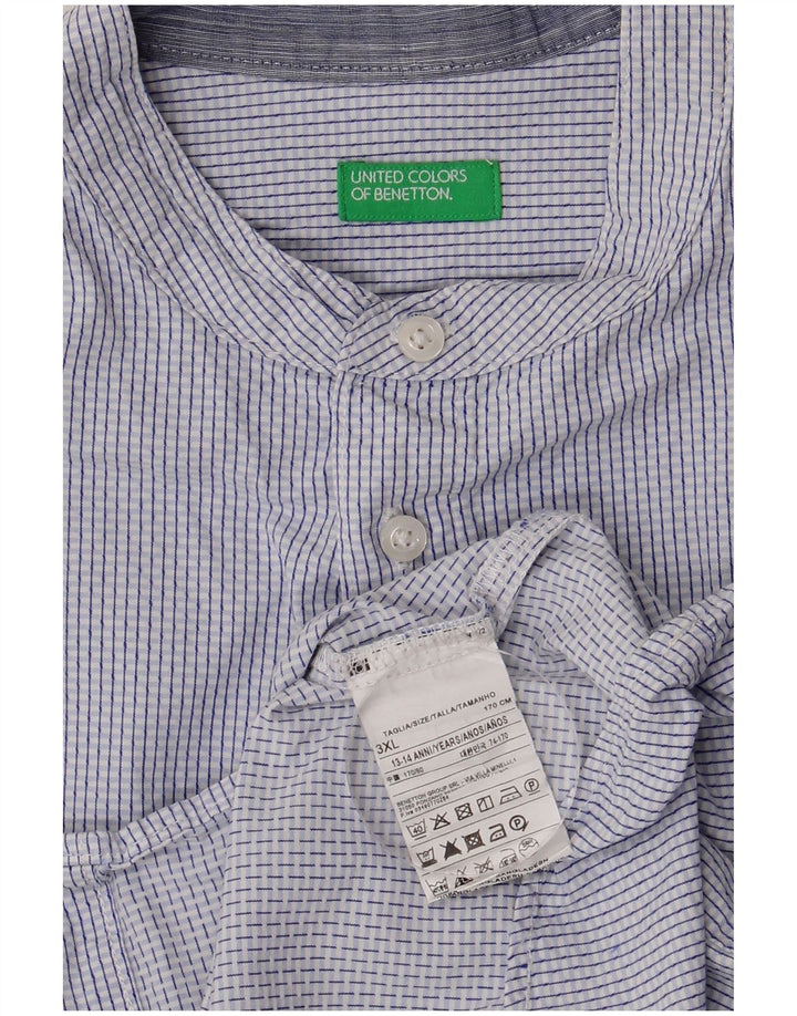 BENETTON Boys Shirt 13-14 Years 3XL  Blue Check Cotton