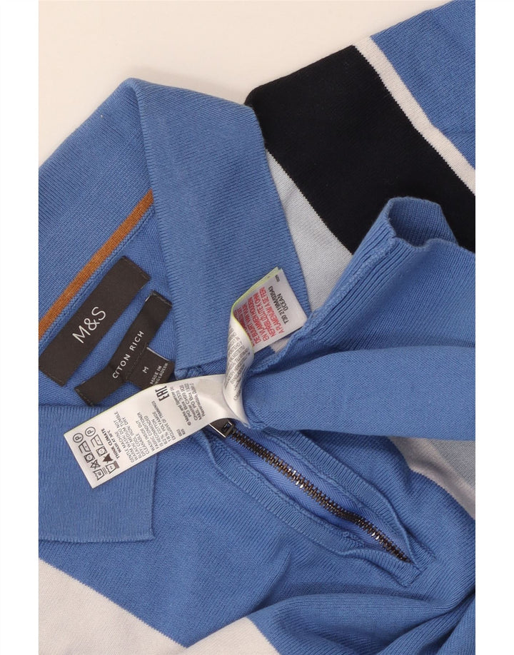 Marks & Spencer Ανδρικό πουλόβερ με λαιμόκοψη με μεσαίο μπλε βαμβακερό ριγέ