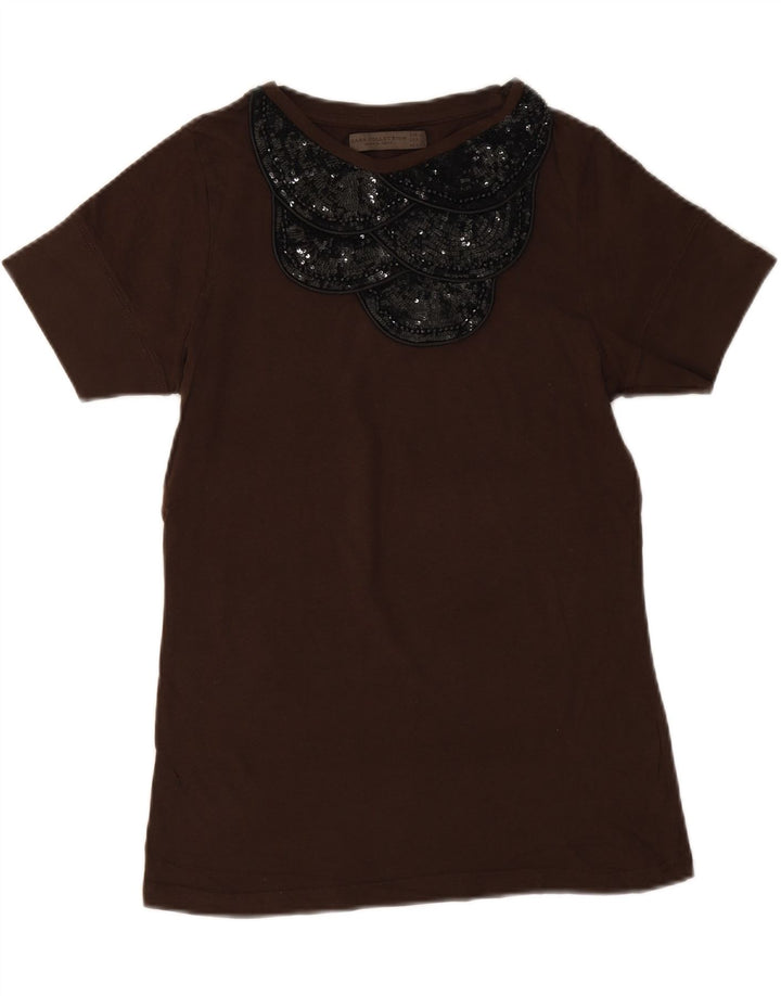 Zara Γυναικείο T-Shirt Top UK 12 Medium Brown