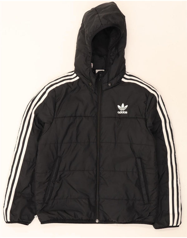 Μπουφάν Adidas Boys με κουκούλα με επένδυση 11-12 ετών μαύρο πολυεστέρα