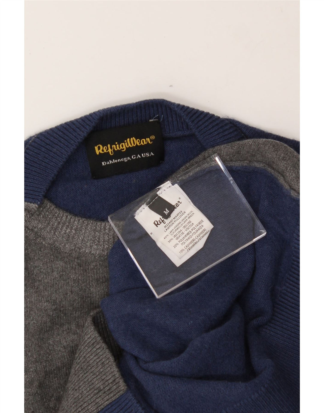 REFRIGIWEAR Mens Crew Neck Jumper Sweater Medium Grey Colourblock Wool Vintage Refrigiwear and Second-Hand Refrigiwear from Messina Hembry 