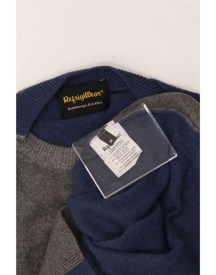 REFRIGIWEAR Mens Crew Neck Jumper Sweater Medium Grey Colourblock Wool Vintage Refrigiwear and Second-Hand Refrigiwear from Messina Hembry 