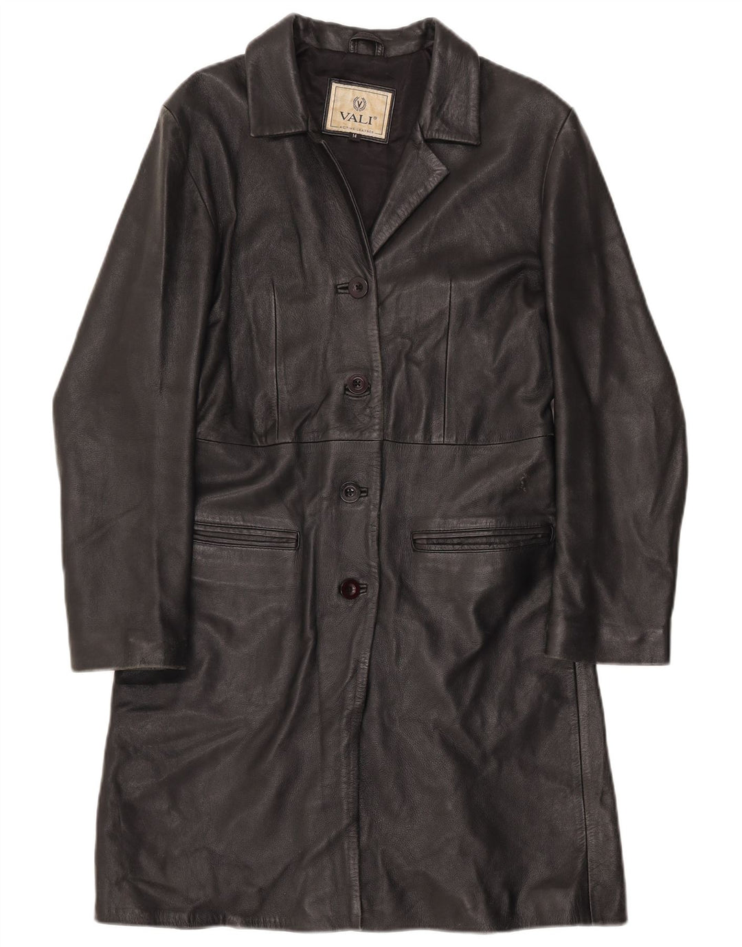 Vintage γυναικείο δερμάτινο πανωφόρι UK 12 Medium Black Leather