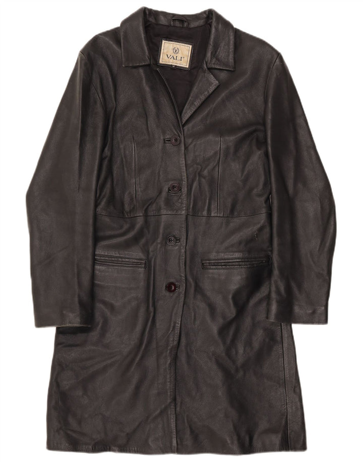 Vintage γυναικείο δερμάτινο πανωφόρι UK 12 Medium Black Leather