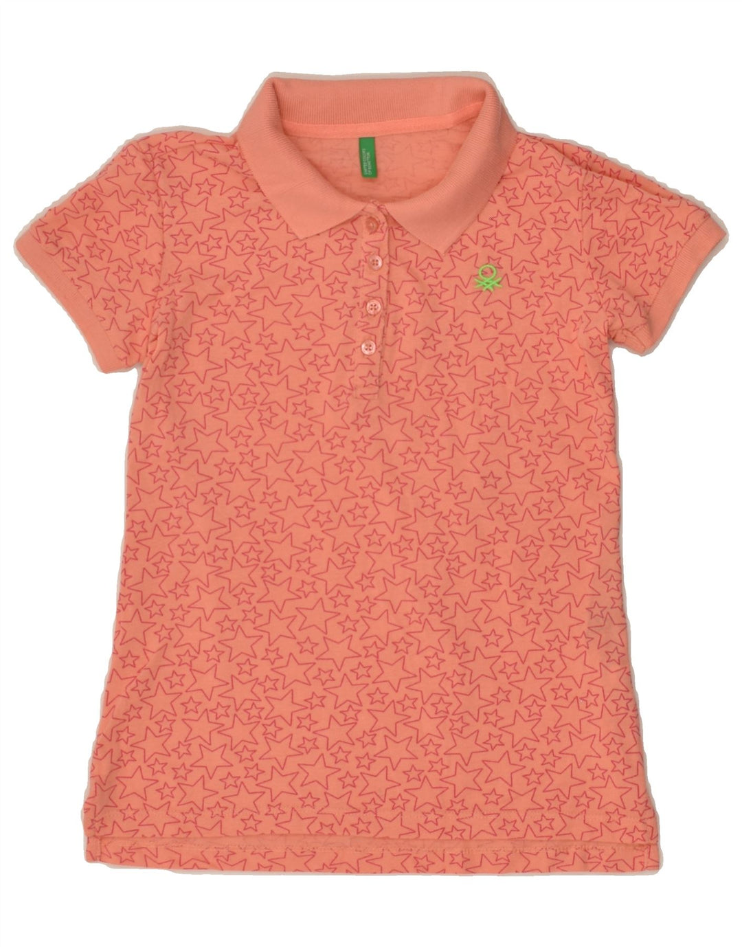 BENETTON Girls Abstract Pattern Polo Shirt 8-9 Years Large Orange | Vintage Benetton | Thrift | Second-Hand Benetton | Used Clothing | Messina Hembry 