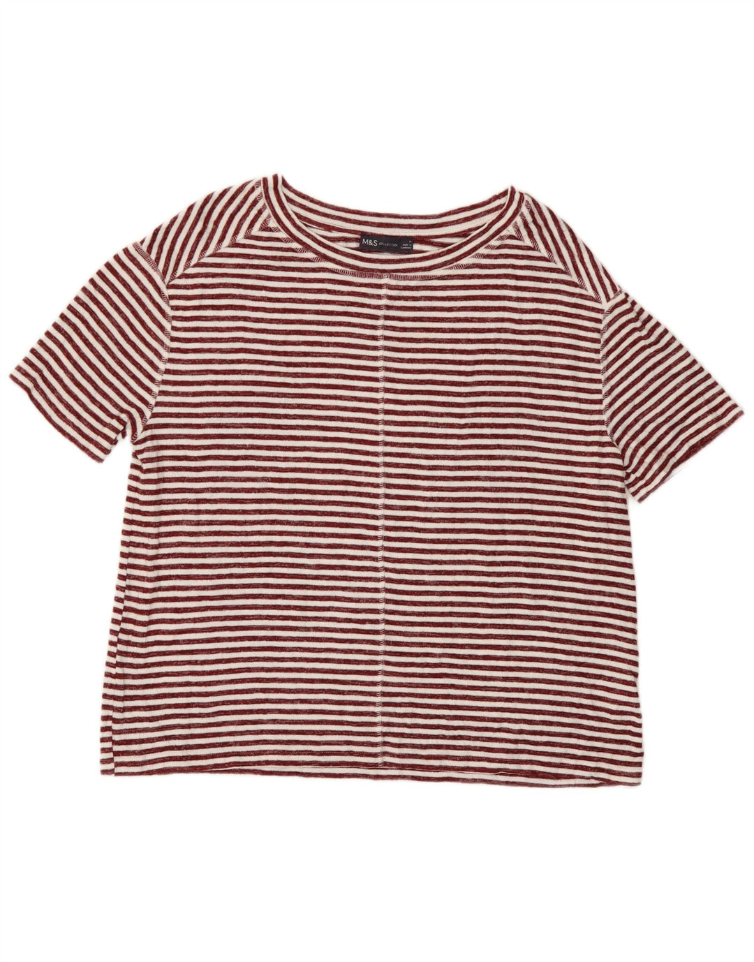 Marks & Spencer Γυναικείο T-Shirt Top 12 μεσαίου κόκκινου ριγέ βισκόζη