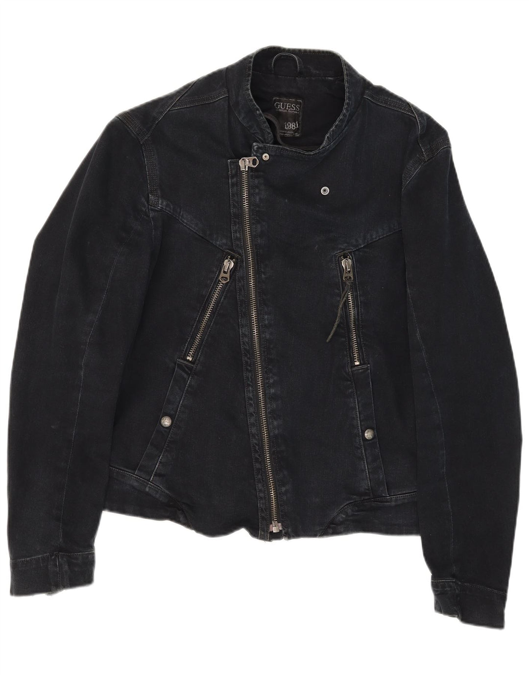 Guess Ανδρικό Denim Biker Jacket UK 36 Small Black Cotton