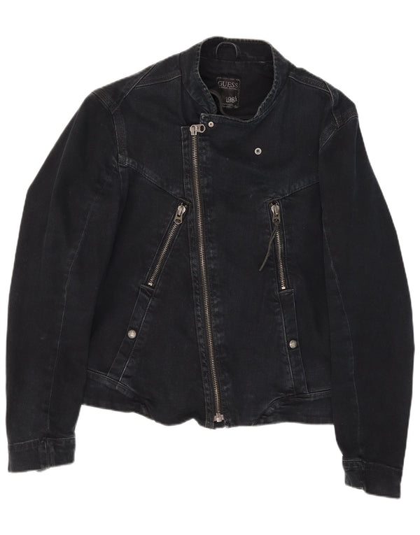 Guess Ανδρικό Denim Biker Jacket UK 36 Small Black Cotton