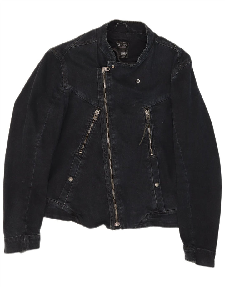 Guess Ανδρικό Denim Biker Jacket UK 36 Small Black Cotton