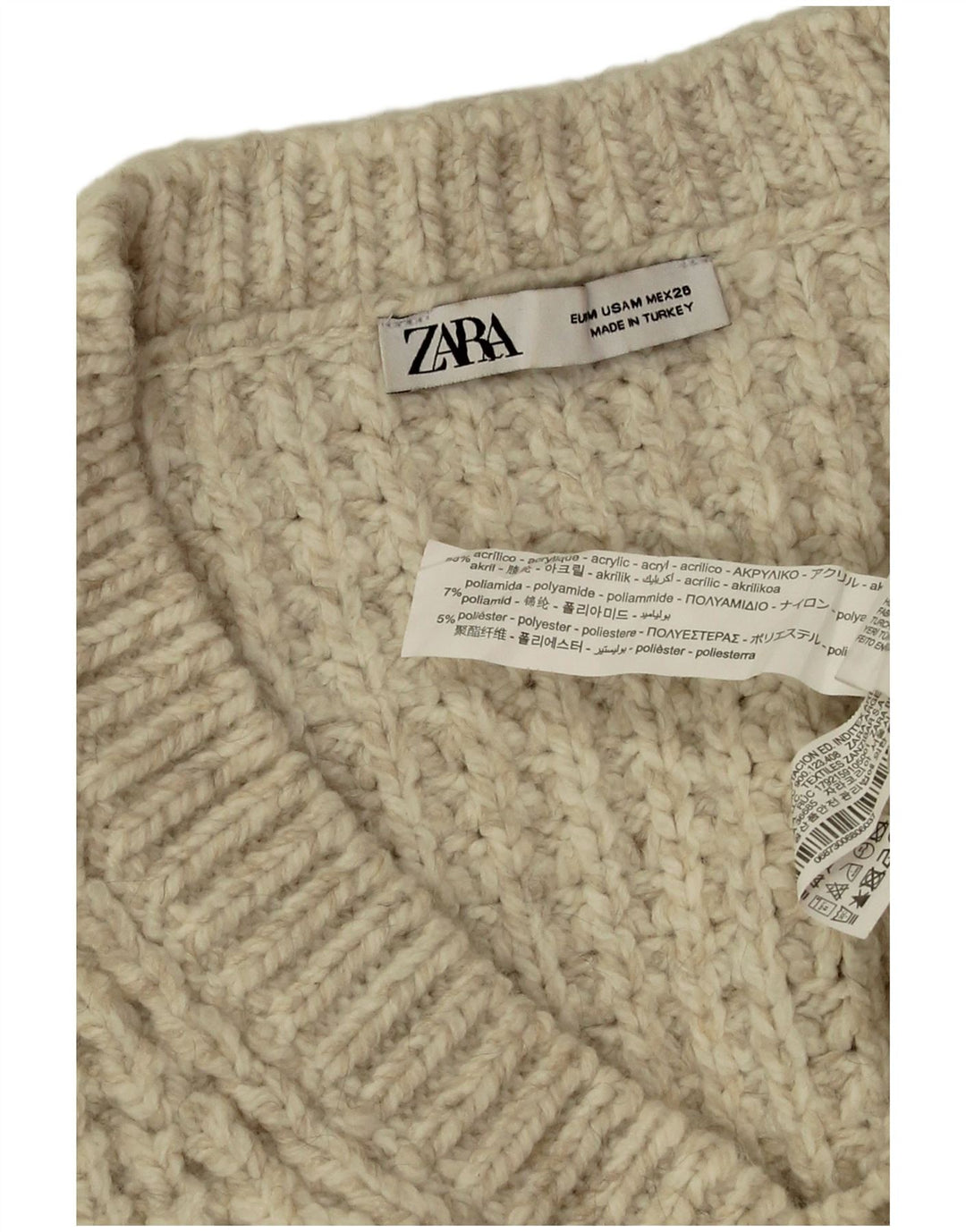 Zara γυναικείο πουλόβερ με λαιμόκοψη σε μεγάλο μέγεθος UK 14 μεσαίο μπεζ ακρυλικό