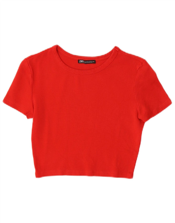 ZARA Γυναικείο T-Shirt Crop Top UK 8 Small Red