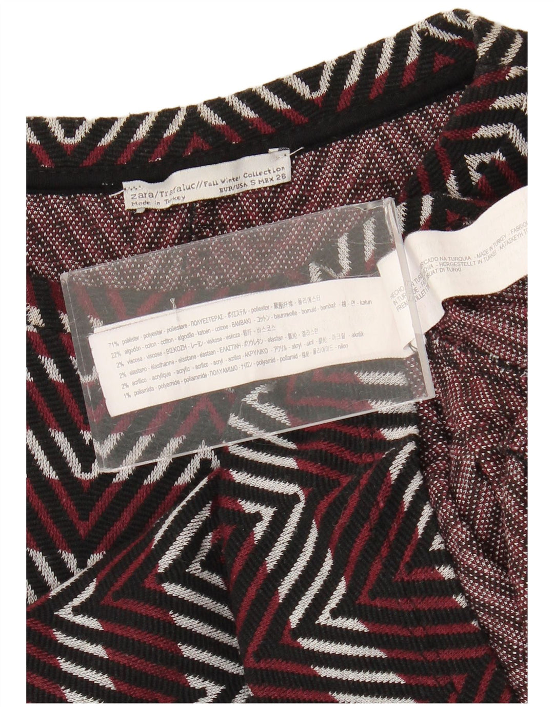 Zara Γυναικείο φόρεμα Trafaluc Basic UK 8 Small Burgundy Chevron Polyester