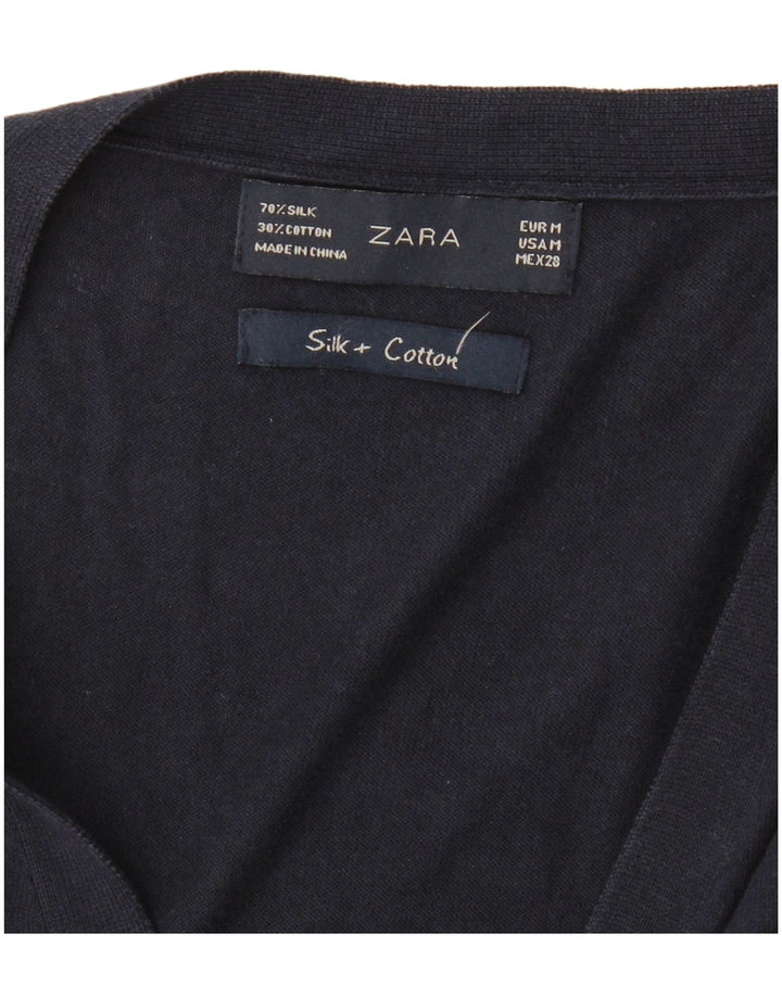 Γυναικείο πουλόβερ ZARA Ζακέτα UK 12 Medium Navy Blue Silk