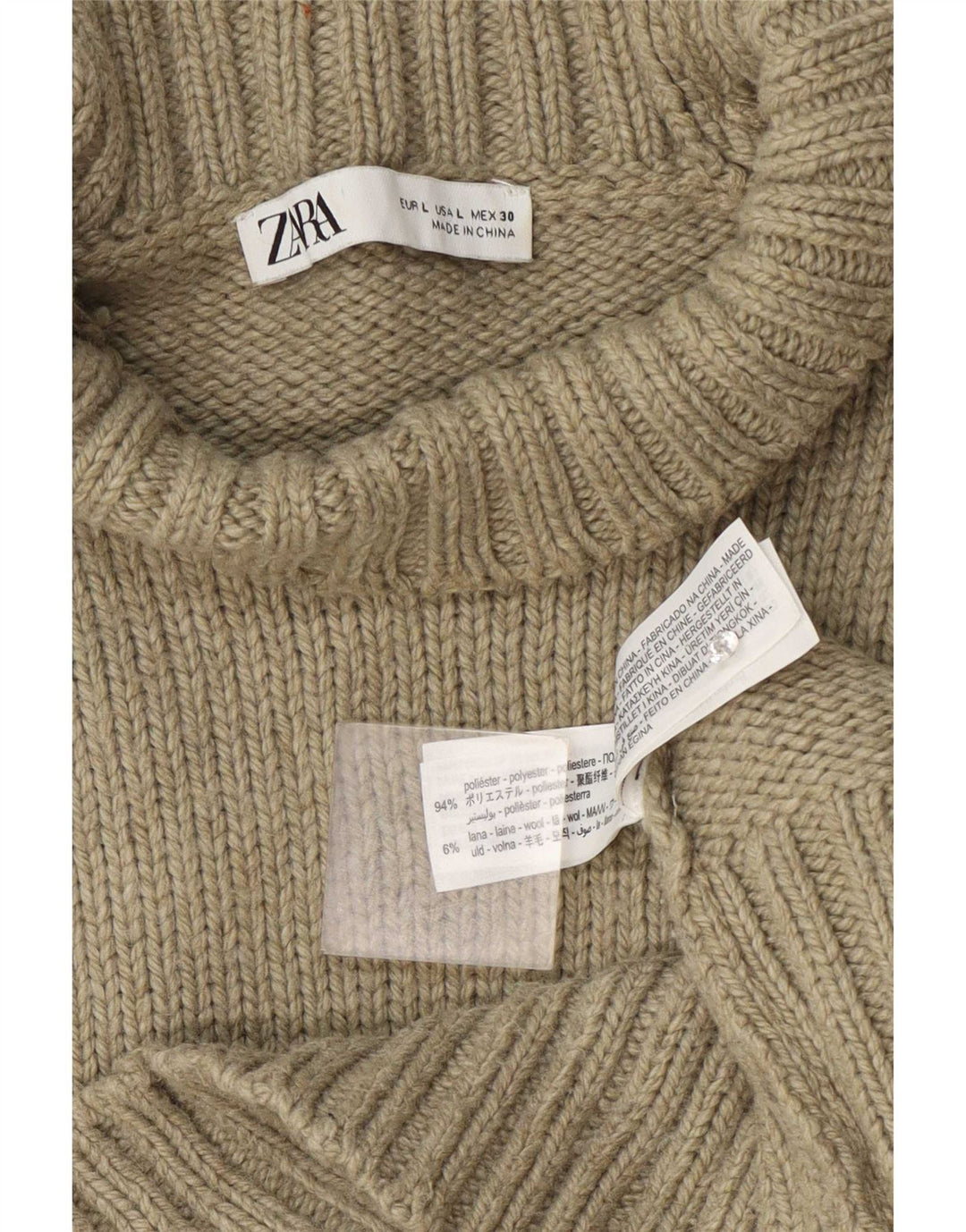 Zara γυναικείο πουλόβερ με λαιμό χελώνα UK 16 Large Khaki Polyester