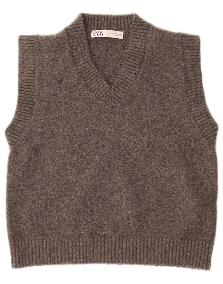Zara Γυναικείο γιλέκο Crop Tank Top UK 10 Small Grey Wool