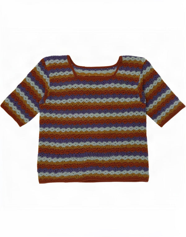 Vintage Womens Crochet Blouse Top UK 12 Medium Multicoloured Striped