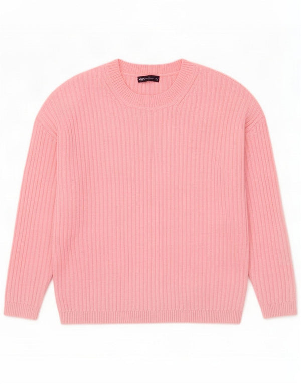 Marks & Spencer Womens Crew Neck Jumper πουλόβερ UK 16 Large Pink Polyester