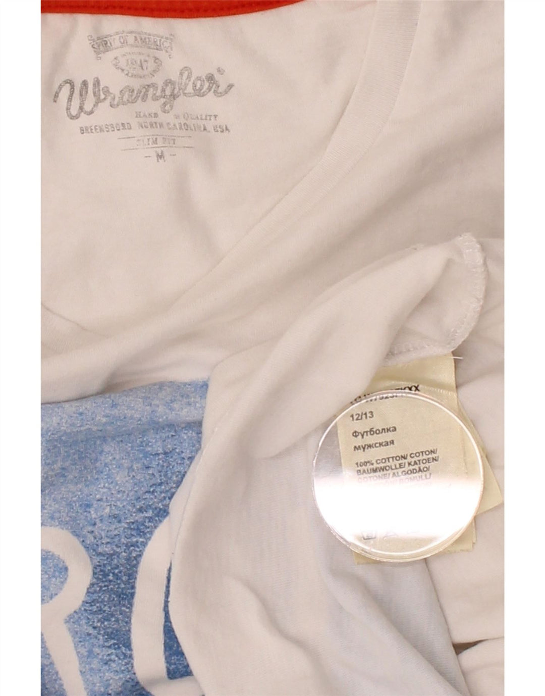 WRANGLER Mens Slim Fit Graphic T-Shirt Top Medium White Cotton Vintage Wrangler and Second-Hand Wrangler from Messina Hembry 