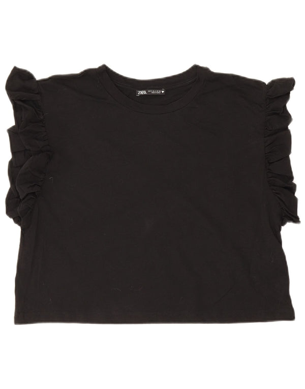 Zara Γυναικείο T-Shirt Top UK 10 Small μαύρο βαμβακερό