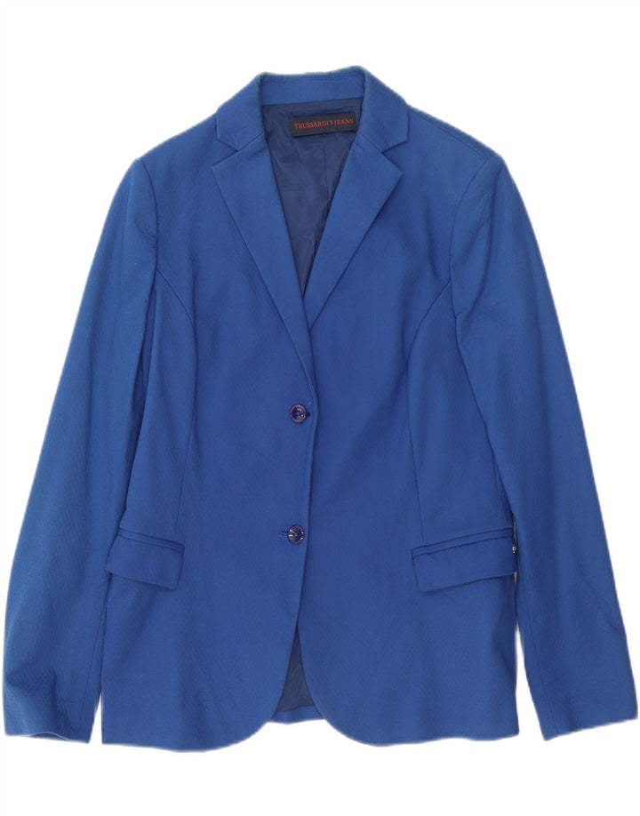 TRUSSARDI JEANS Womens 2 Button Blazer Jacket IT 46 Large Blue Cotton