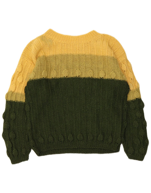 Vintage γυναικείο πουλόβερ με λαιμό σκάφος UK 14 Medium Yellow Colourblock