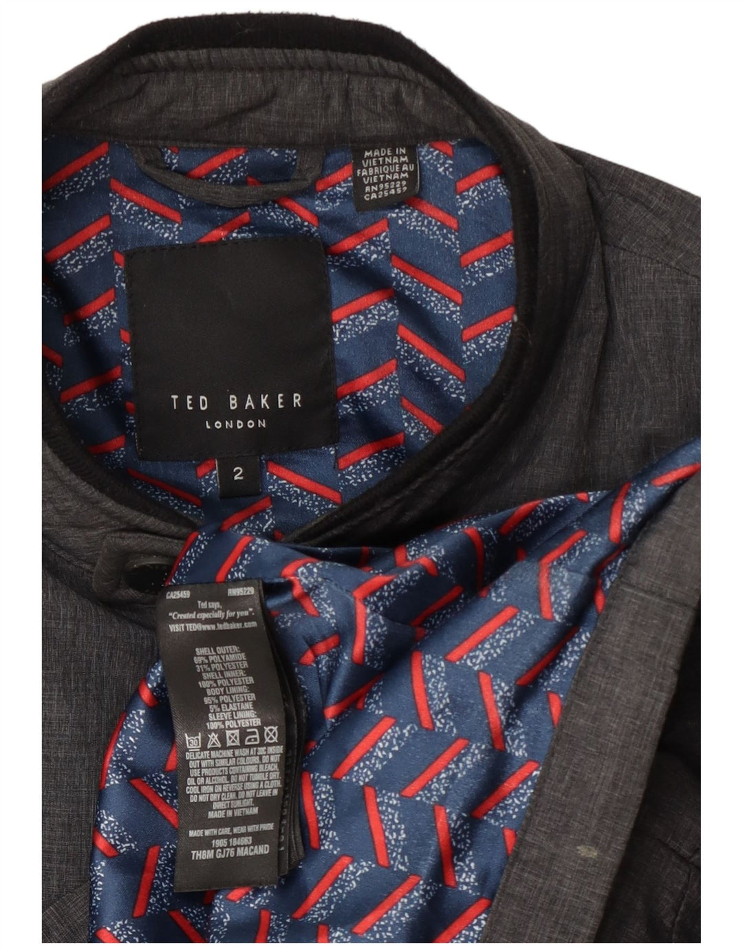 Ted Baker Ανδρικό μπουφάν Bomber Size 2 Small Grey Polyamide