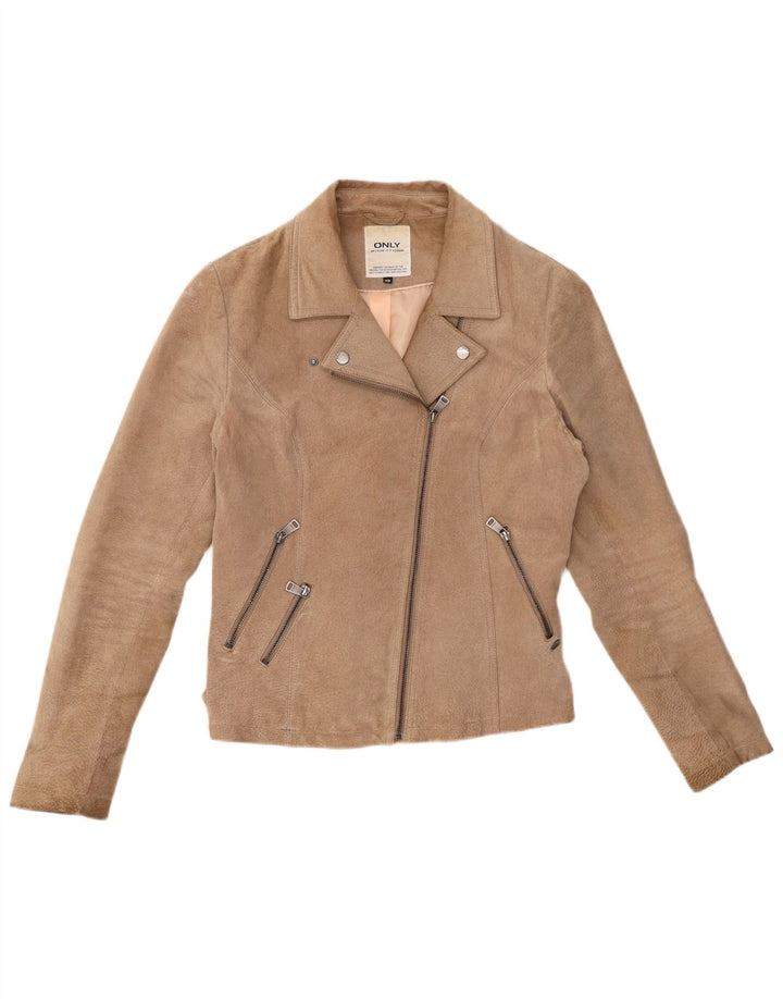 ΜΟΝΟ Γυναικείο Suede Biker Jacket IT 40 Small Beige Leather